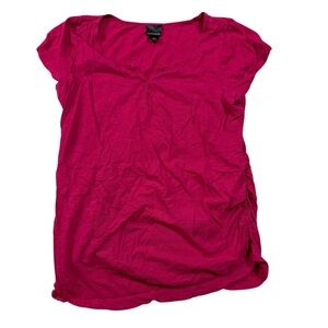 Oh Baby by Motherhood Hot Pink Ruched Short Sleeve V-Neck Tee 100% Cotton Large
